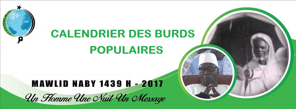 CALENDRIER DES BURDS POPULAIRES DU MAWLID 2017