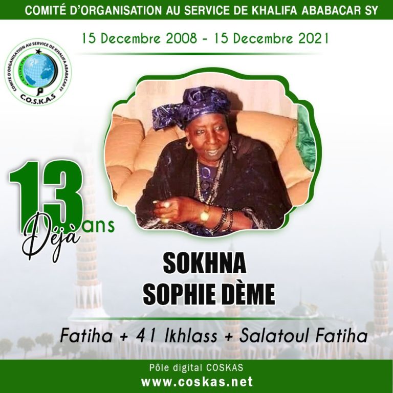 Hommage à Sokhna Sophie DEME: 13 ans déjà